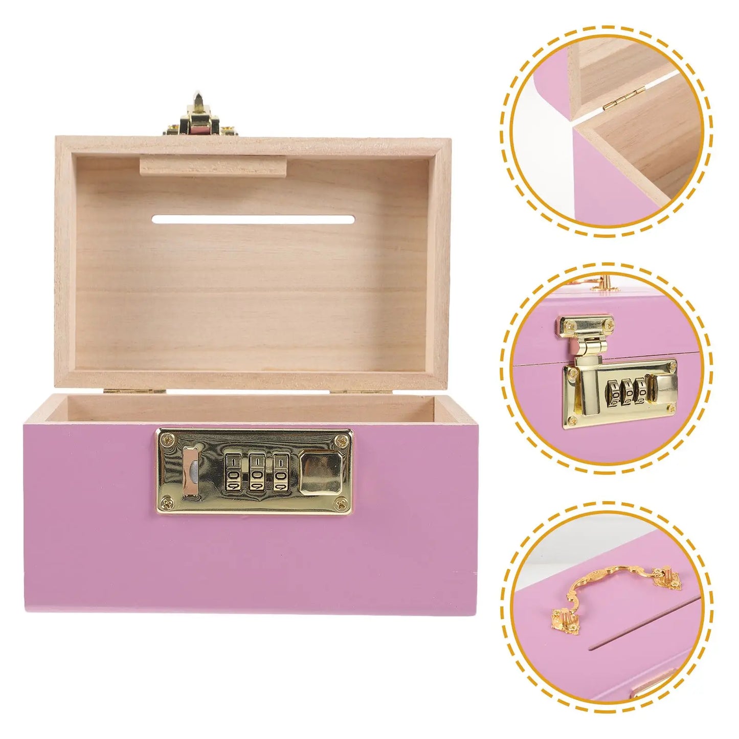 Wooden Piggy Bank Safe Savings with Lock