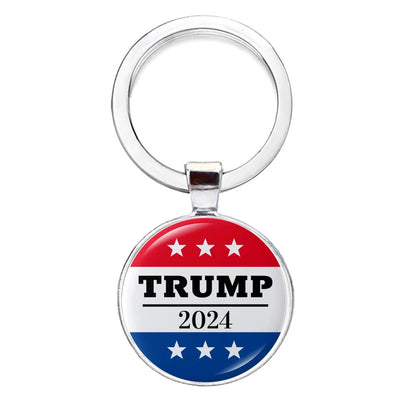 Trump 2024 Flag Keychain Make America Great Again Glass Cabochon Long Pendant Key Chain for Unisex Car Key Holder Gift