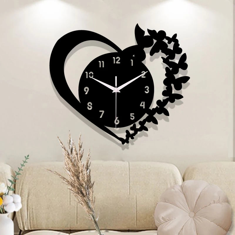 Heart shaped frameless design acrylic silent wall clock