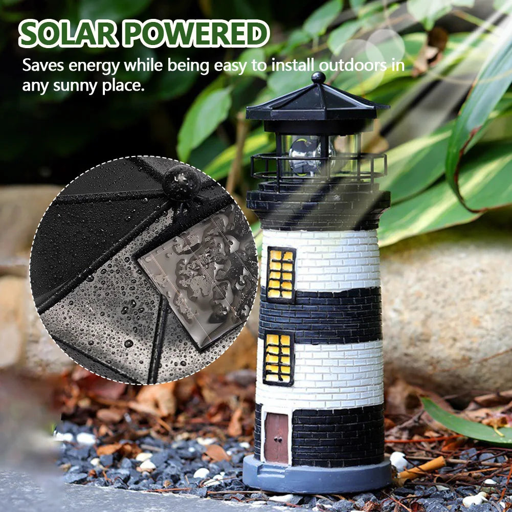Solar Powered Resin Rotating Lighthouse Lamp Decorative Lighthouse Light Lighthouse Model Light for Home Yard Outdoor Decor