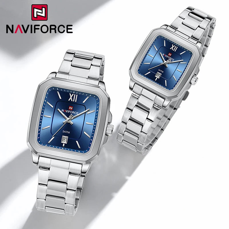 NAVIFORCE Casual Sport Watch for Lover Stainless Steel Band