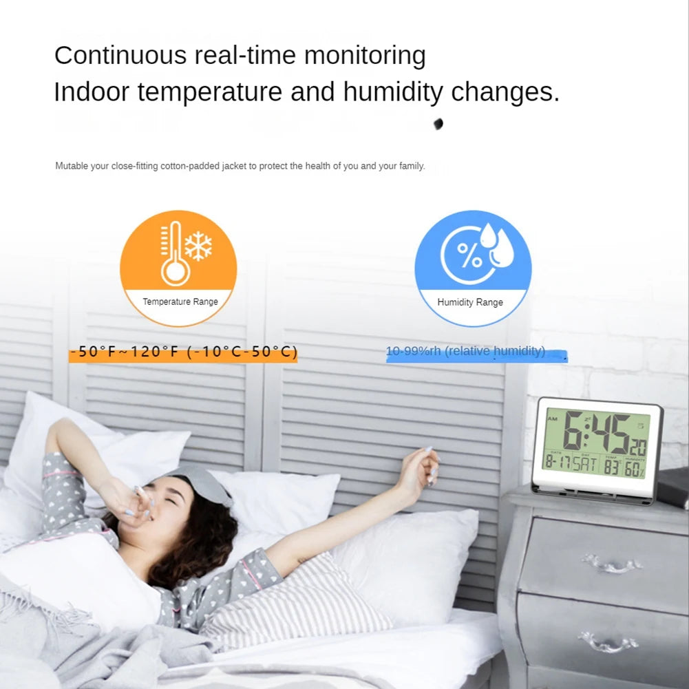 Atomic clock with indoor temperature and humidity..
