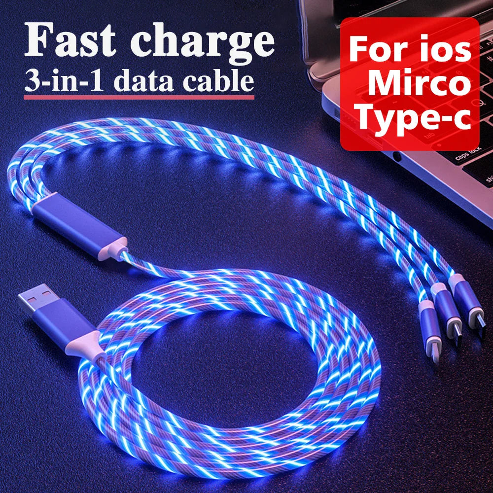 1.2M 3 IN 1 LED Glowing Phone Charger Cable