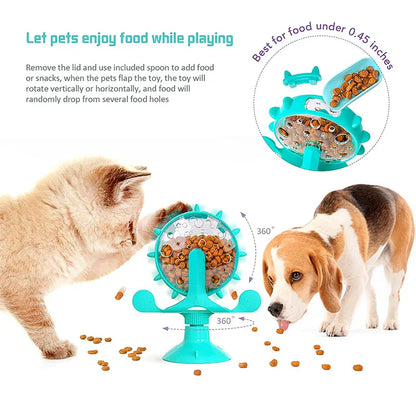 Dog Puzzle Toys Interactive Cat Slow Feeder Windmill Treat Dispensing Dog Toys with Powerful Suction Cup Cat Dog Treat Toy