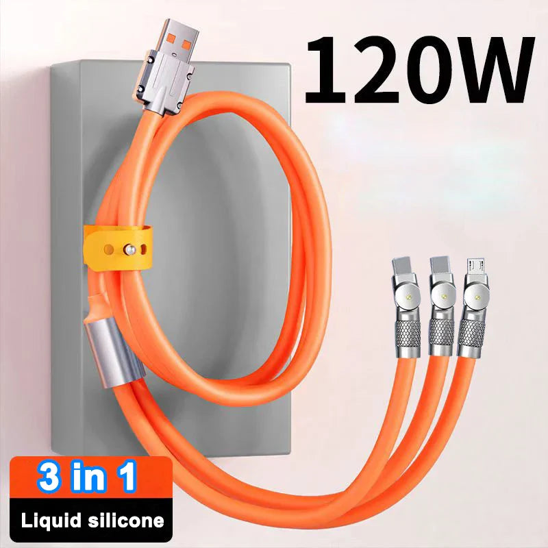 3 In 1 Elbow Fast Charge Cord 120W Micro USB