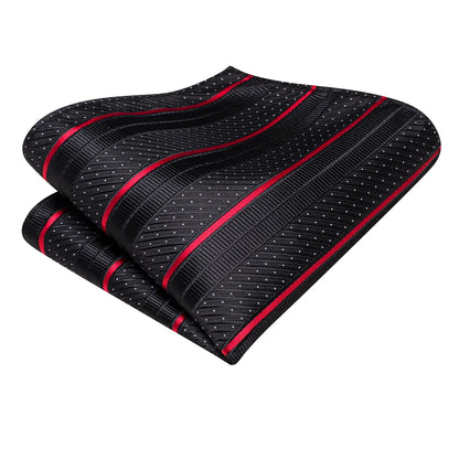 Black Red Striped Silk Wedding Tie For Men Handky Cufflink