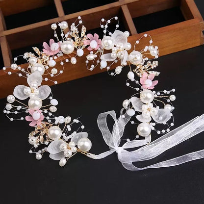 Sweet Pink Flowers Wreath Headband For Kids Princess Hair Band Children's Forest Style Hairbands Flower Girl Headpiece Gifts
