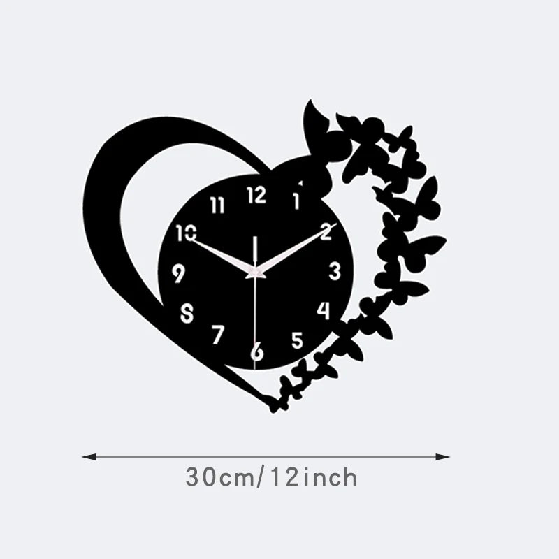 Heart shaped frameless design acrylic silent wall clock