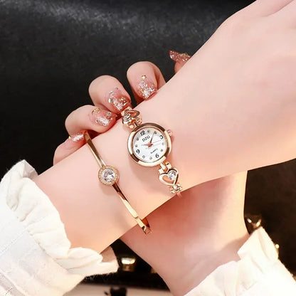 Fashion Women Heart Bracelet Watch Gold Quartz Watch for Women Wristwatch Casual Bracelet Watch Gifts Accessories Relógio Montre