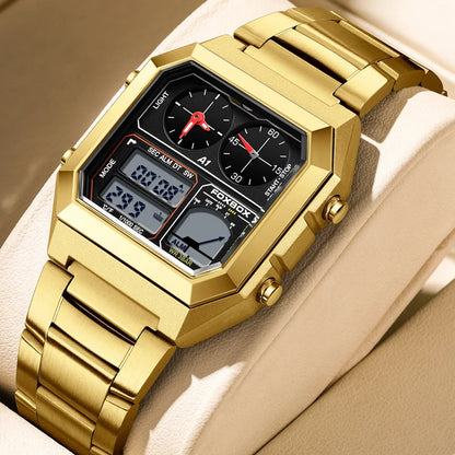 FOXBOX Top Brand Luxury Stainless Steel Chrono Sport Watches Men Back Light Display Digital Wristwatch 3Bar Waterproof Reloj+Box