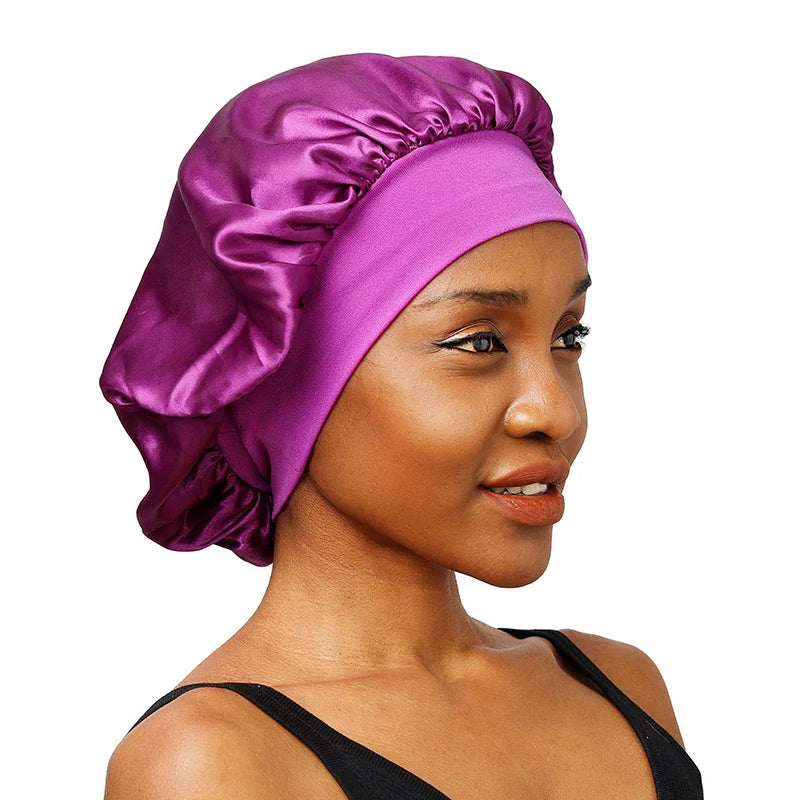 New Women's Satin Solid Wide-brimmed Sleeping Hat