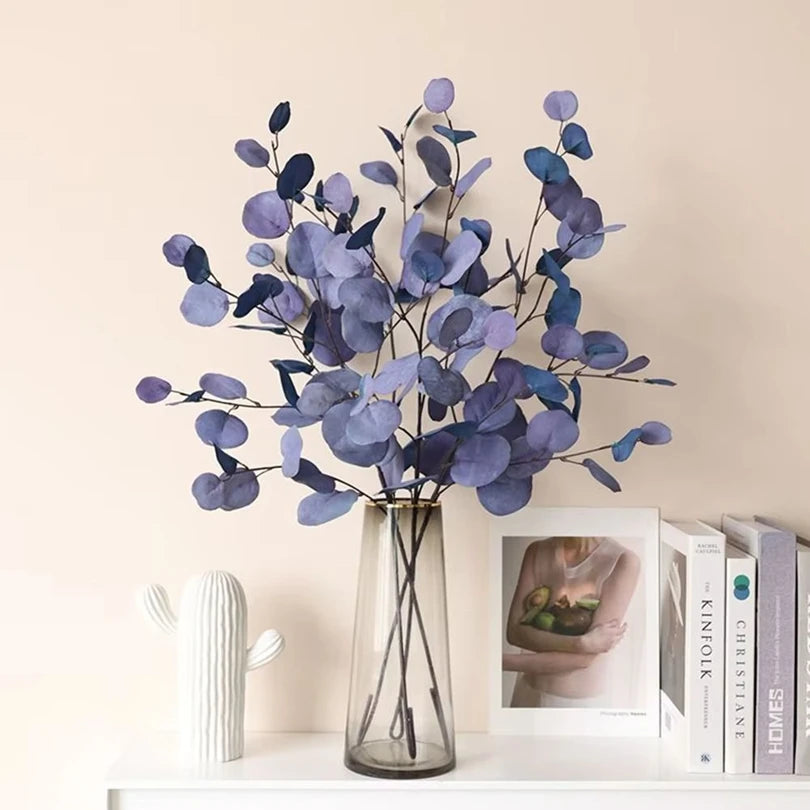 Artificial Plants Long Pole Eucalyptus Leaves Plants Money Leaf Wall Decor Wedding Shooting Prop Home Room Vases Table Diy Decor