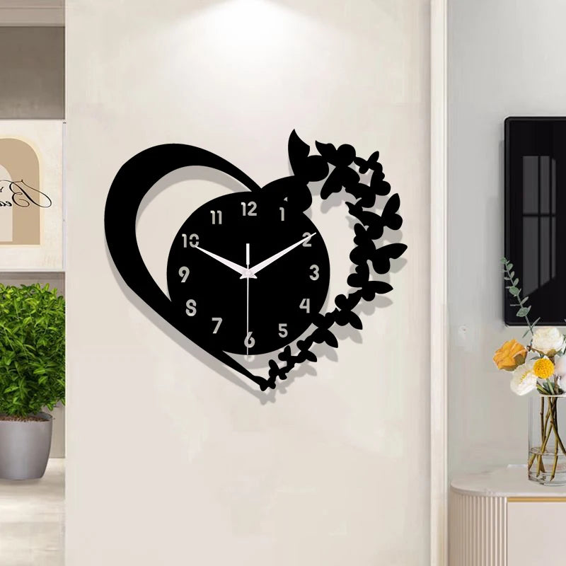 Heart shaped frameless design acrylic silent wall clock