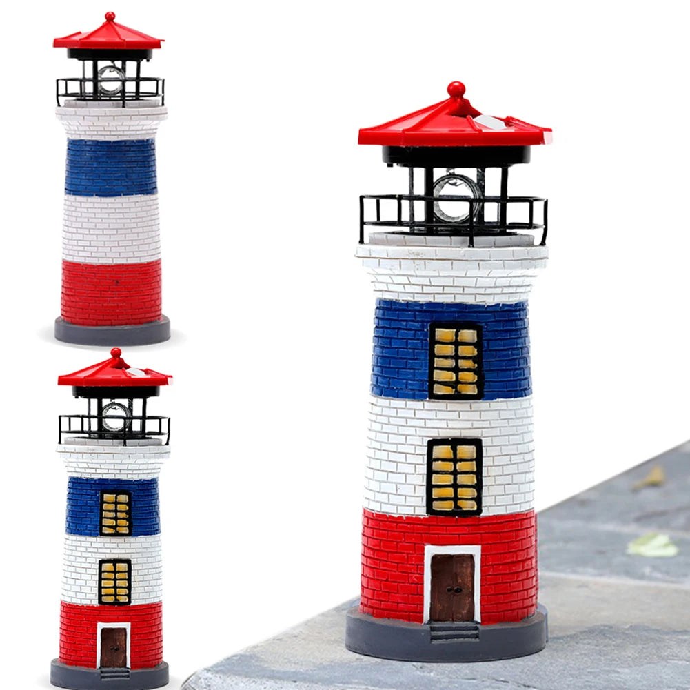 Solar Powered Resin Rotating Lighthouse Lamp Decorative Lighthouse Light Lighthouse Model Light for Home Yard Outdoor Decor