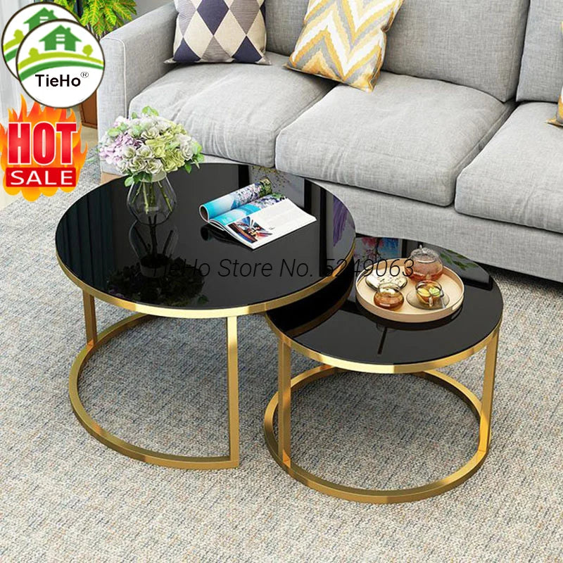 Tempered Glass Round Coffee Table for Living Room 2 in 1