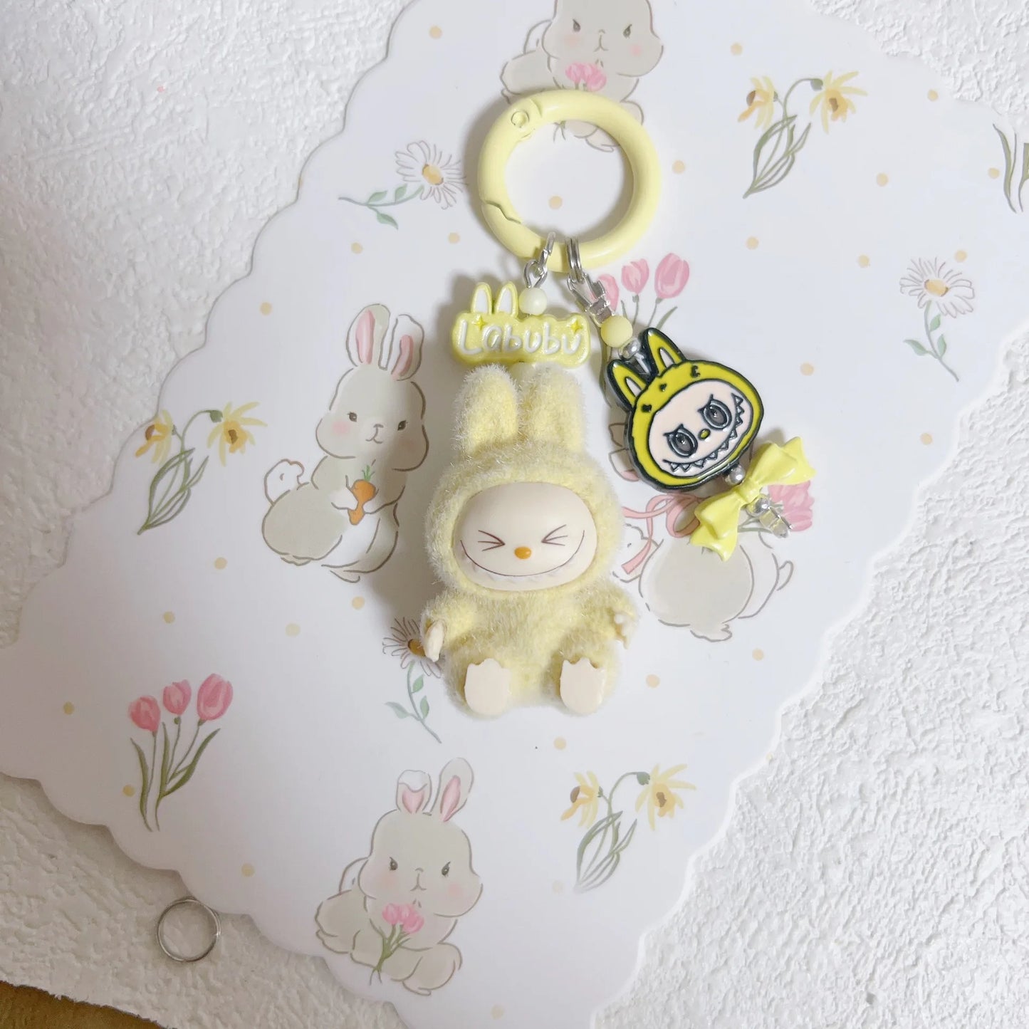 New Labubu Doll Vinyl Mobile Pendant Keychain Handmade DIY Car Pendant Christmas Gift
