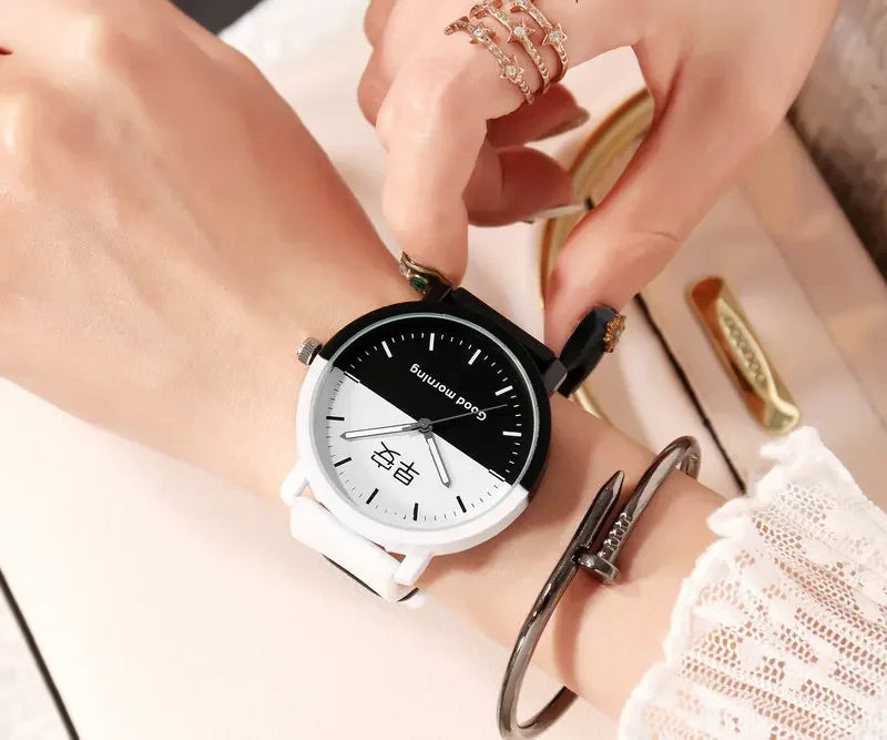 Lovers Watch Intimate Regards Good Morning Good Night Dial Leather Quartz Watch