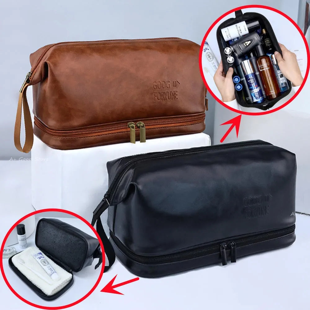 Portable Double Layer Pu Leather Makeup Bag