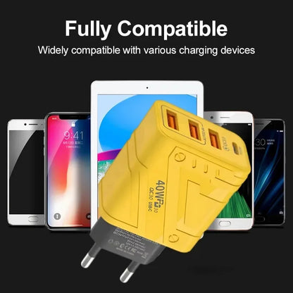 40W Fast Charging Power Station 3 USB & 1 PD Ports Efficient Charger