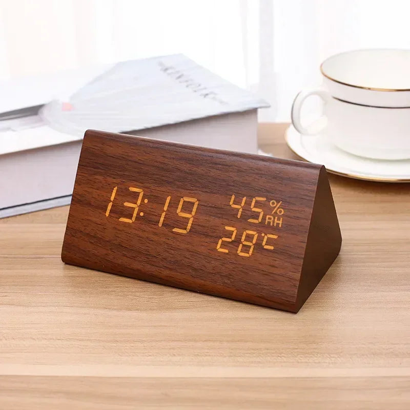 Digital Clock LED Wooden Alarm Clock Table Sound Control Electronic Clocks Desktop USB/AAA Powered Decoration Home Table Decor