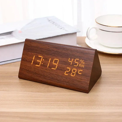 Digital Clock LED Wooden Alarm Clock Table Sound Control Electronic Clocks Desktop USB/AAA Powered Decoration Home Table Decor