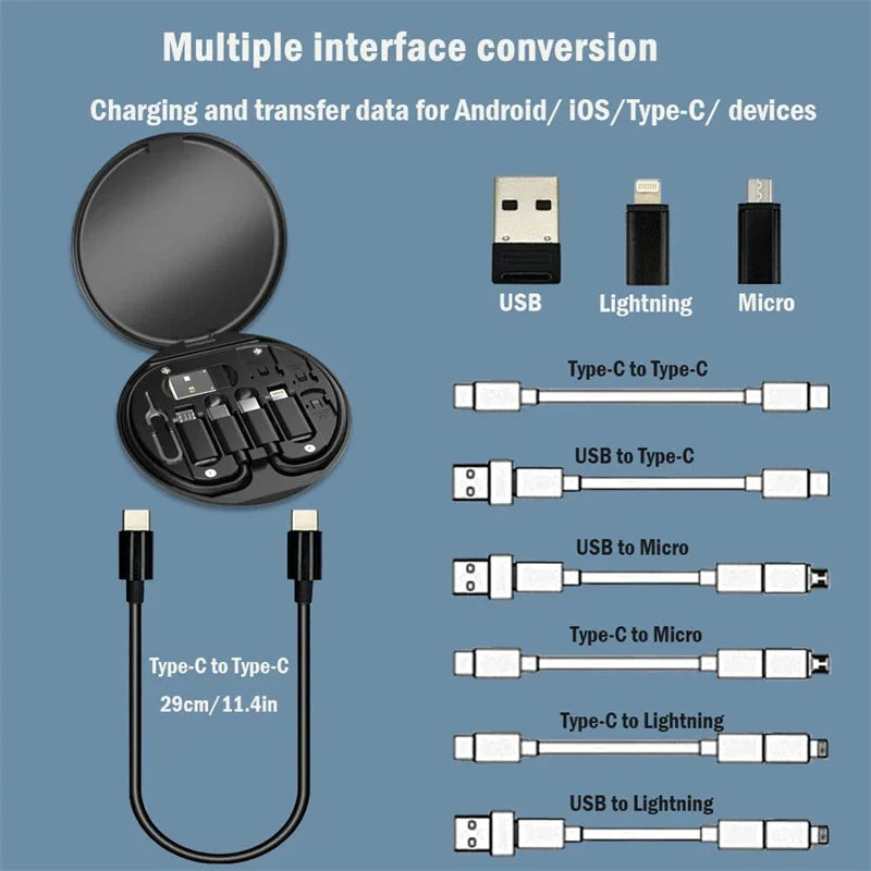 60W Type-C To USB C To Micro USB To Lighting Fast Charging Adapter Kit