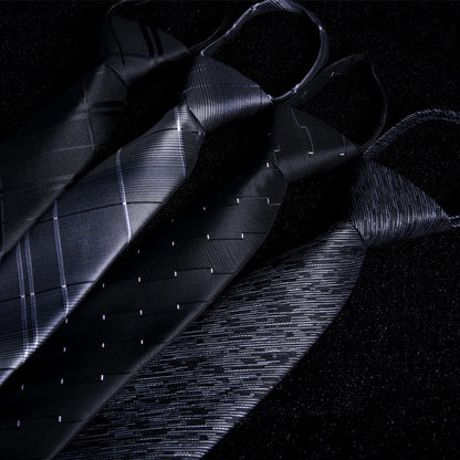 Men's Paisley Zipper Ties Skinny Neck Tie Solid