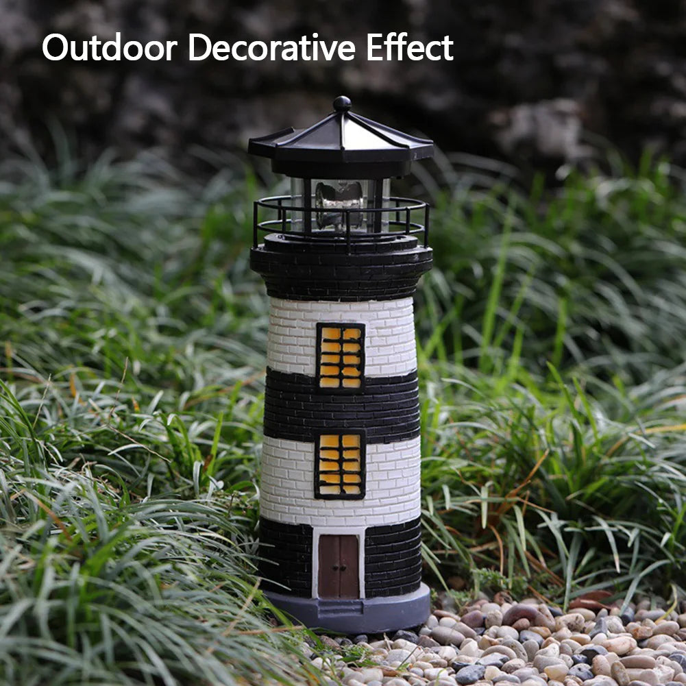 Solar Powered Resin Rotating Lighthouse Lamp Decorative Lighthouse Light Lighthouse Model Light for Home Yard Outdoor Decor