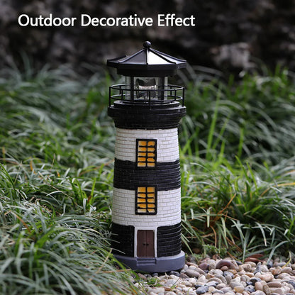 Solar Powered Resin Rotating Lighthouse Lamp Decorative Lighthouse Light Lighthouse Model Light for Home Yard Outdoor Decor