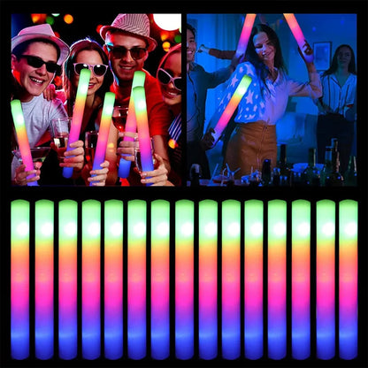 15/30Pcs LED Glow Sticks Bulk Colorful RGB Glow Foam Stick