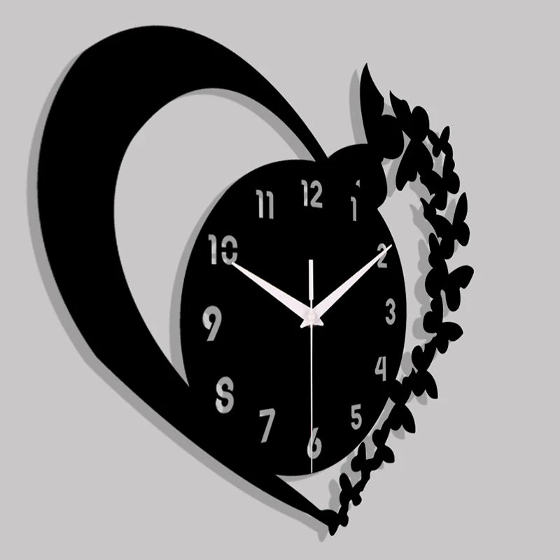 Heart shaped frameless design acrylic silent wall clock