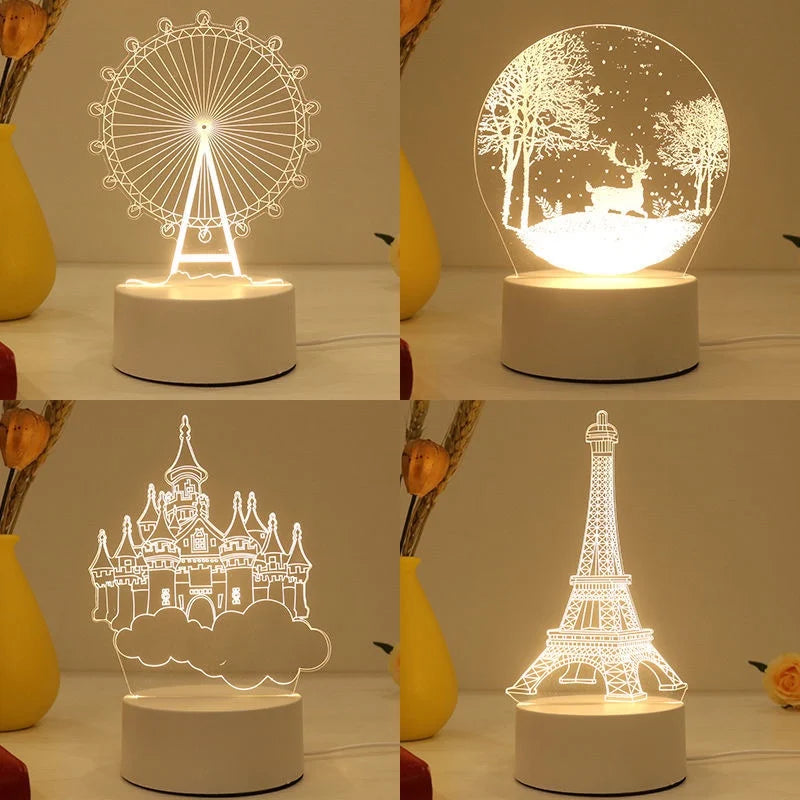 3D Eiffel Tower Ferris wheel castle Home Decoration USB Night light Girlfriend Birthday Gift Valentine's Day Christmas Ornament