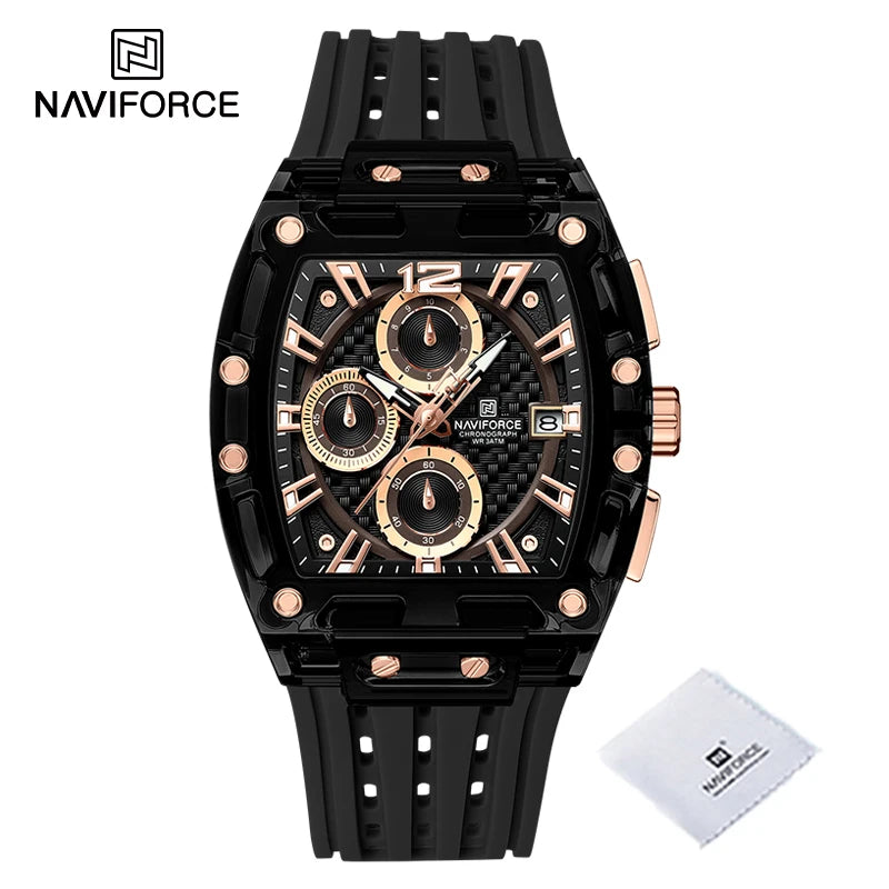 Men's Quartz Multifunction Watches Fashion Sports Chronograph 5ATM Waterproof Silicone Band Casual Man Wrist Watch