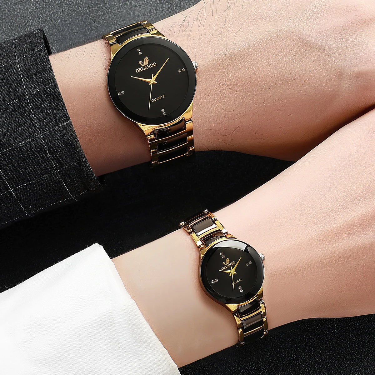 2PCS Couple's Watches Fashion Stainless Watch Set