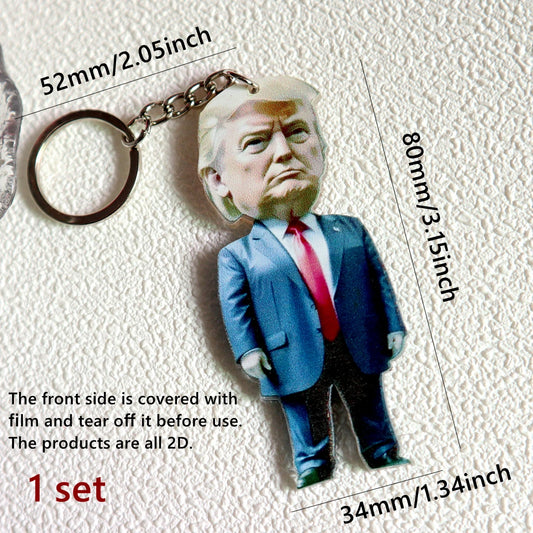1set 114mm*34mm Cartoon Trump Keychain With Acrylic Pendant 2D Trendy Clear Shiny Charms Festival Accessory Keyring