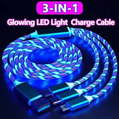 3 IN 1 Glowing LED Light Phone Charger Luminous USB Type C Cable