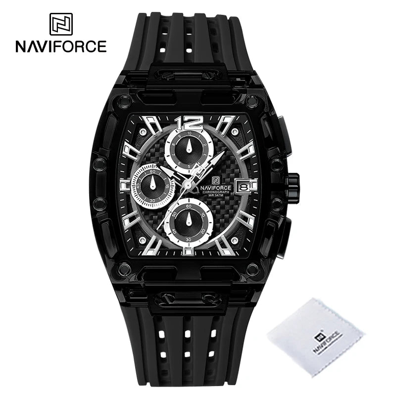 Men's Quartz Multifunction Watches Fashion Sports Chronograph 5ATM Waterproof Silicone Band Casual Man Wrist Watch