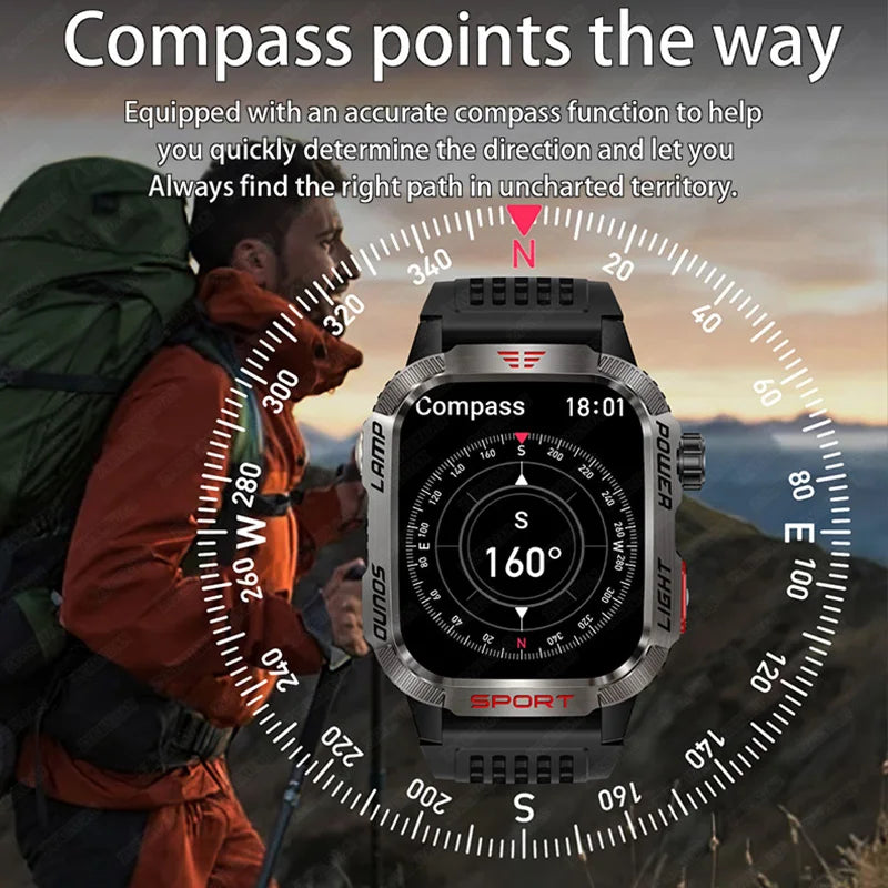 2024 New Military Outdoor Sport Smart Watch Men's 600 mAh Battery Waterproof GPS Track Call For Xiaomi Health Fitness Smartwatch