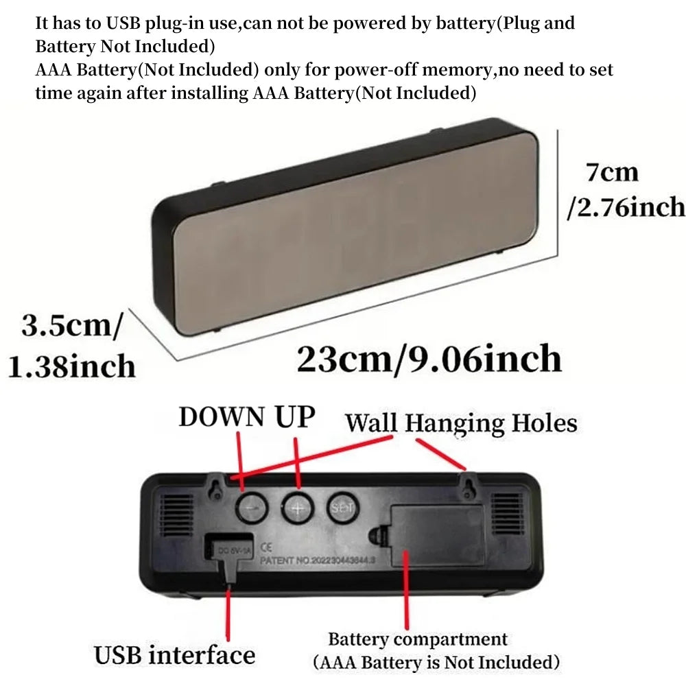 9 Inch Large Digital Wall Clock Temperature Humidity Night Mode Snooze clock