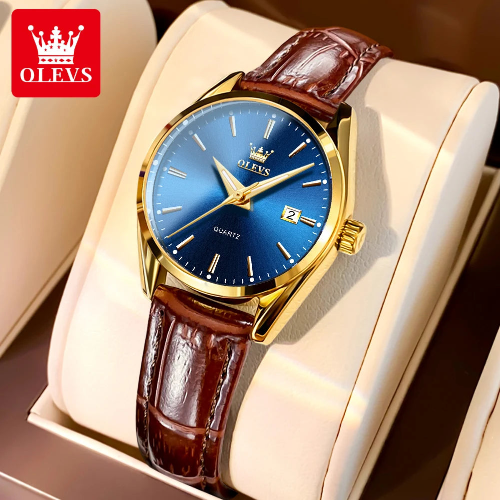 OLEVS 6898 Leather Strap Quartz Couple Watch