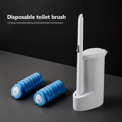 Disposable Toilet Cleaning Brush Set With Replacement Heads Toilet Brush Holder Set Long Handle Flexible Bathroom Accessories