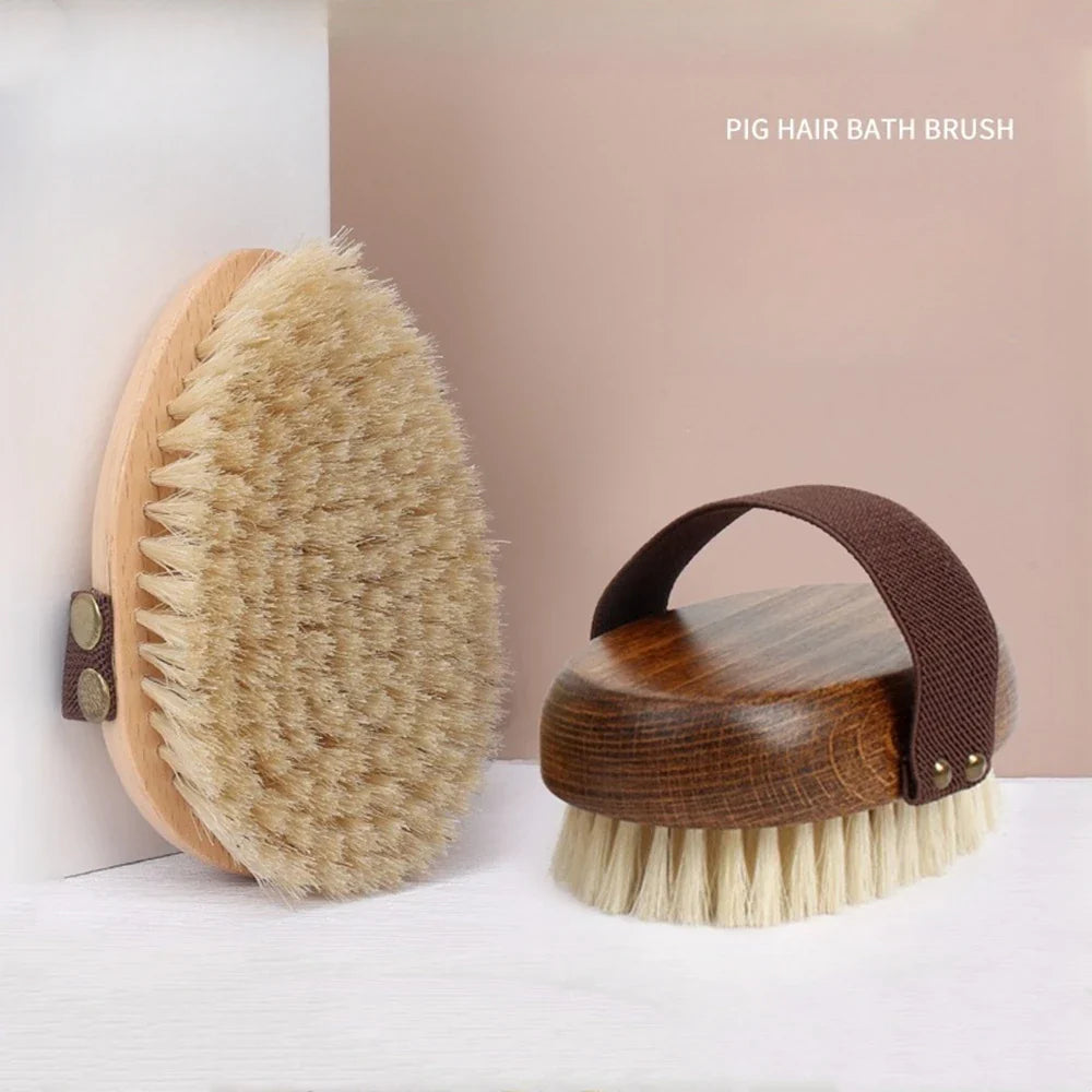 Natural Wood Bristle Bath Brush Soft Wet Dry Body SPA Massager Brush