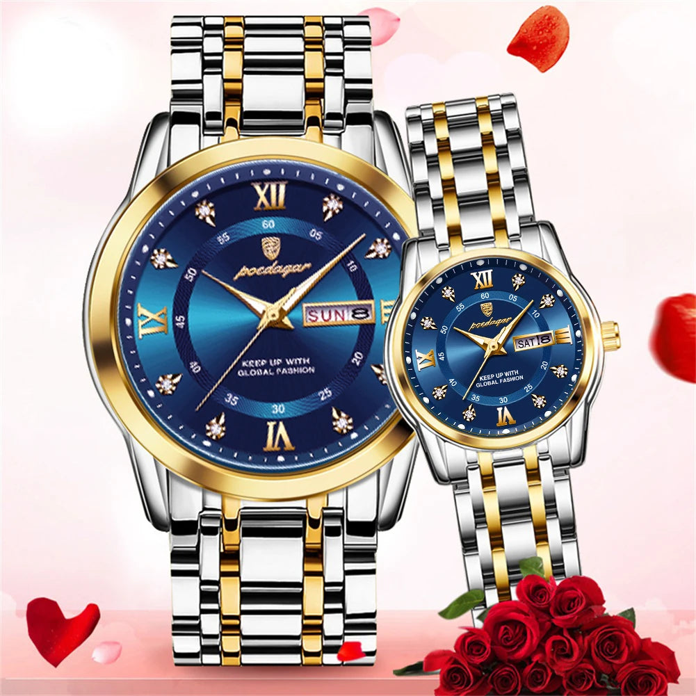 Couple Watches Trend Fashion Original Quartz Watch for Lover Waterproof Date Week Luminous His and Her Wirstwatch New