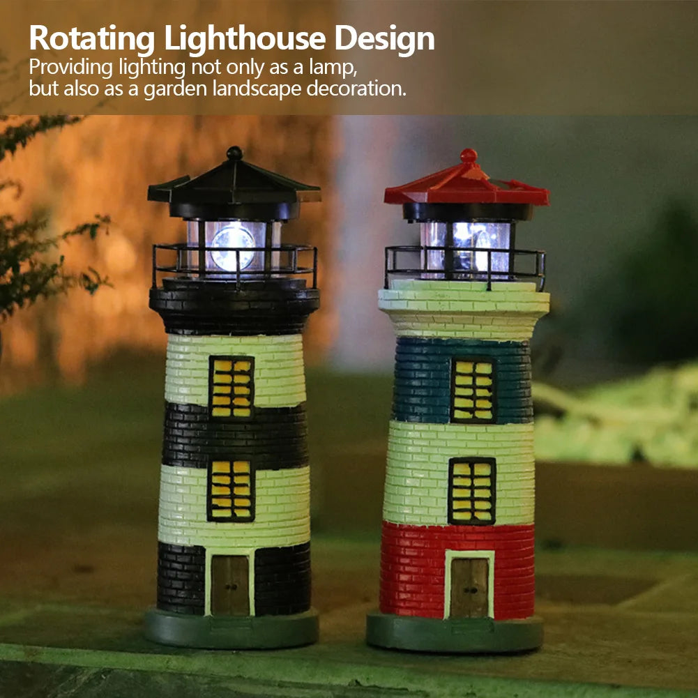 Solar Powered Resin Rotating Lighthouse Lamp Decorative Lighthouse Light Lighthouse Model Light for Home Yard Outdoor Decor
