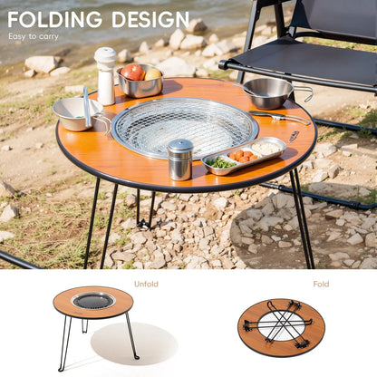 Folding Barbecue Round Table Stove Portable