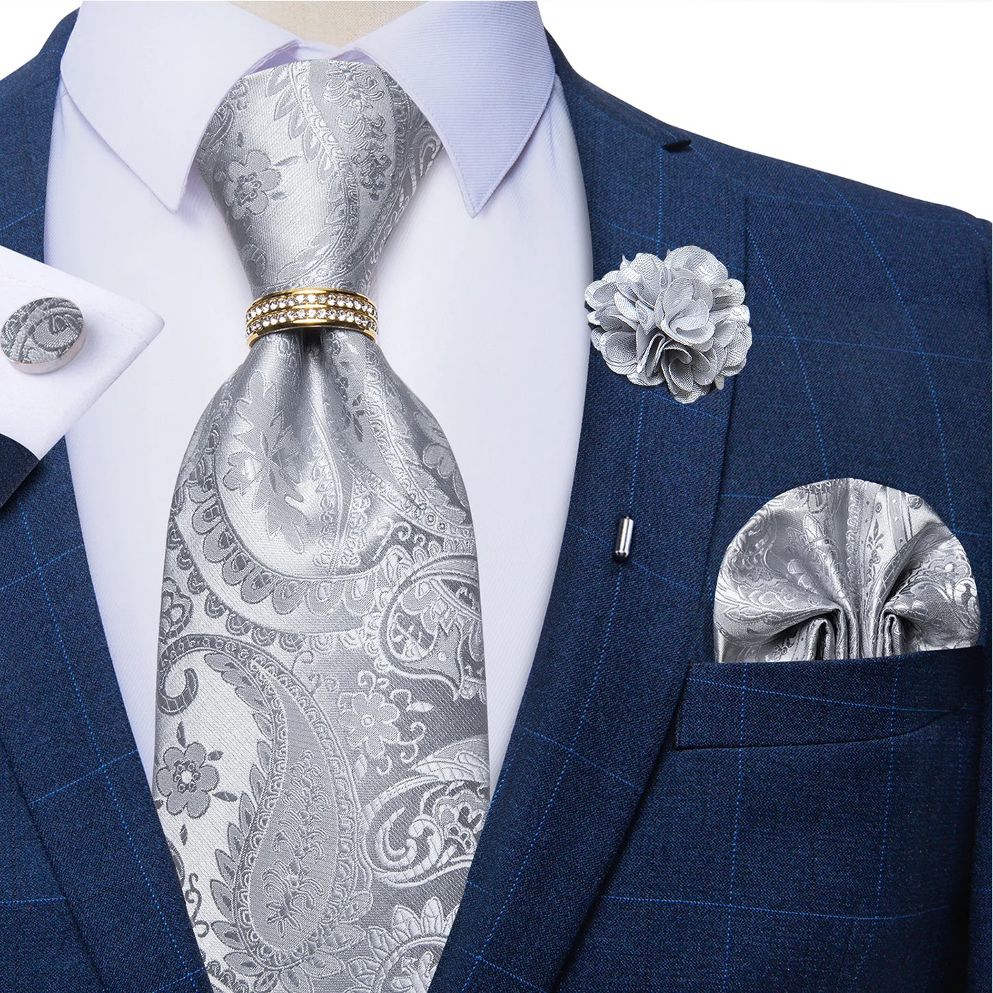 Men's Ties Handkerchief Cufflinks Metal Ring Brooch..