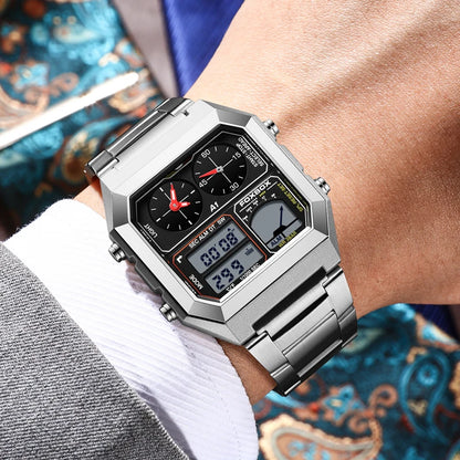 FOXBOX Top Brand Luxury Stainless Steel Chrono Sport Watches Men Back Light Display Digital Wristwatch 3Bar Waterproof Reloj+Box