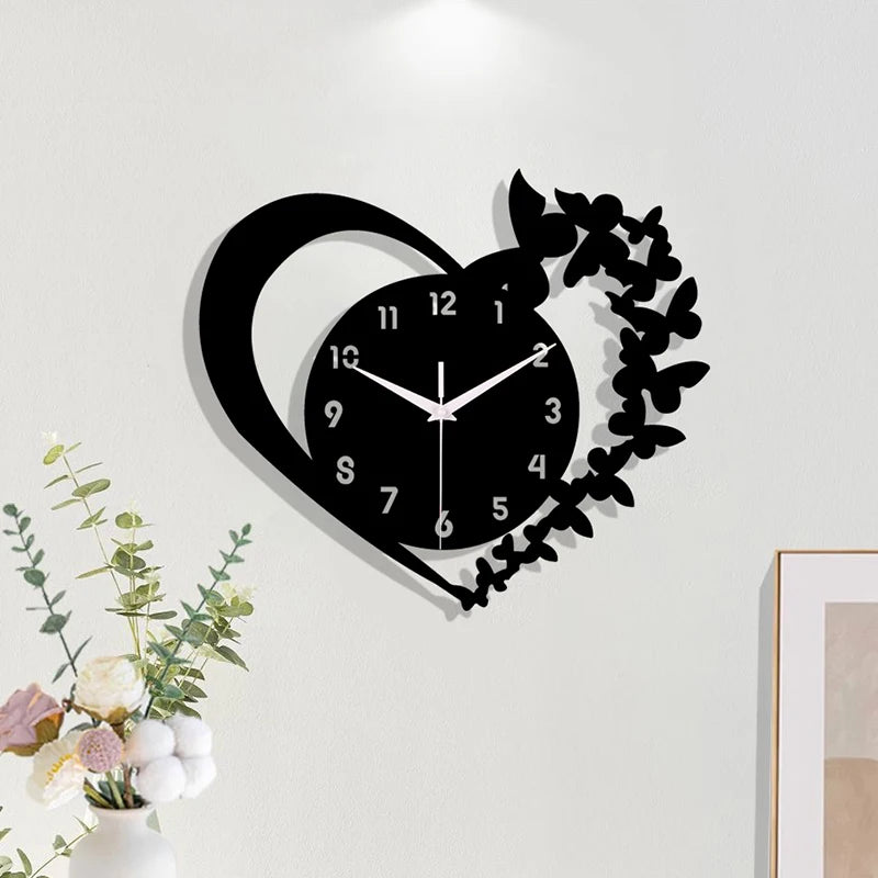 Heart shaped frameless design acrylic silent wall clock