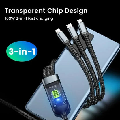 3 in 1 USB Cable 100W USB Type C To USB C Cable