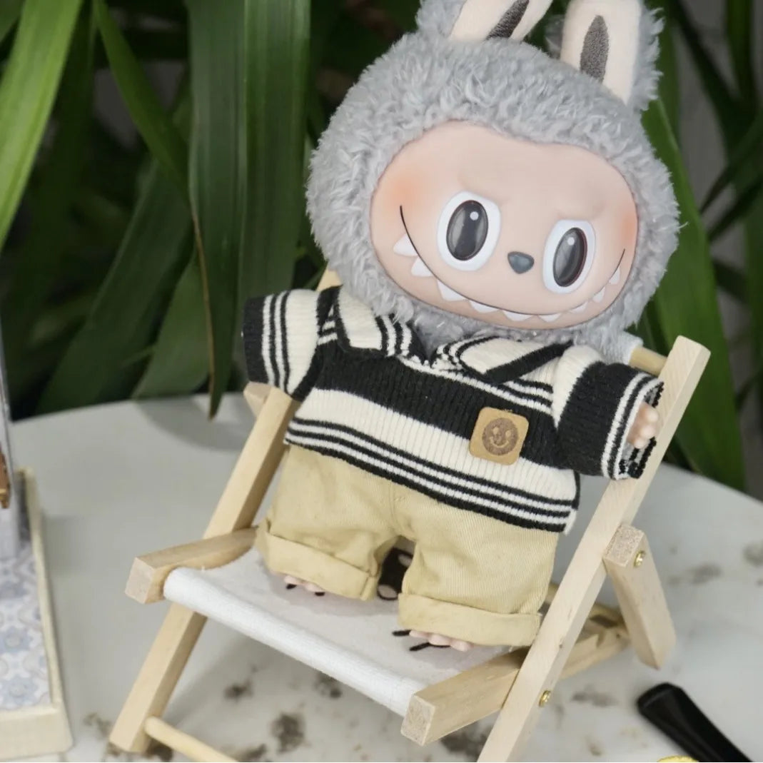 For 17cm v1v2 Labubu  pendant doll polo shirt striped brother set 17cm Labubu doll clothes Cute Decoration Game Toys